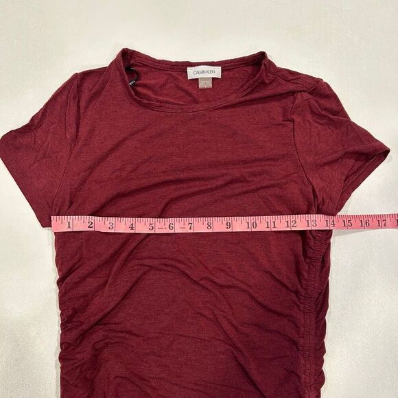 Calvin Klein Burgundy Ruched Side Dress Women’s Size 4 Short Sleeve Casual - Picture 4 of 4